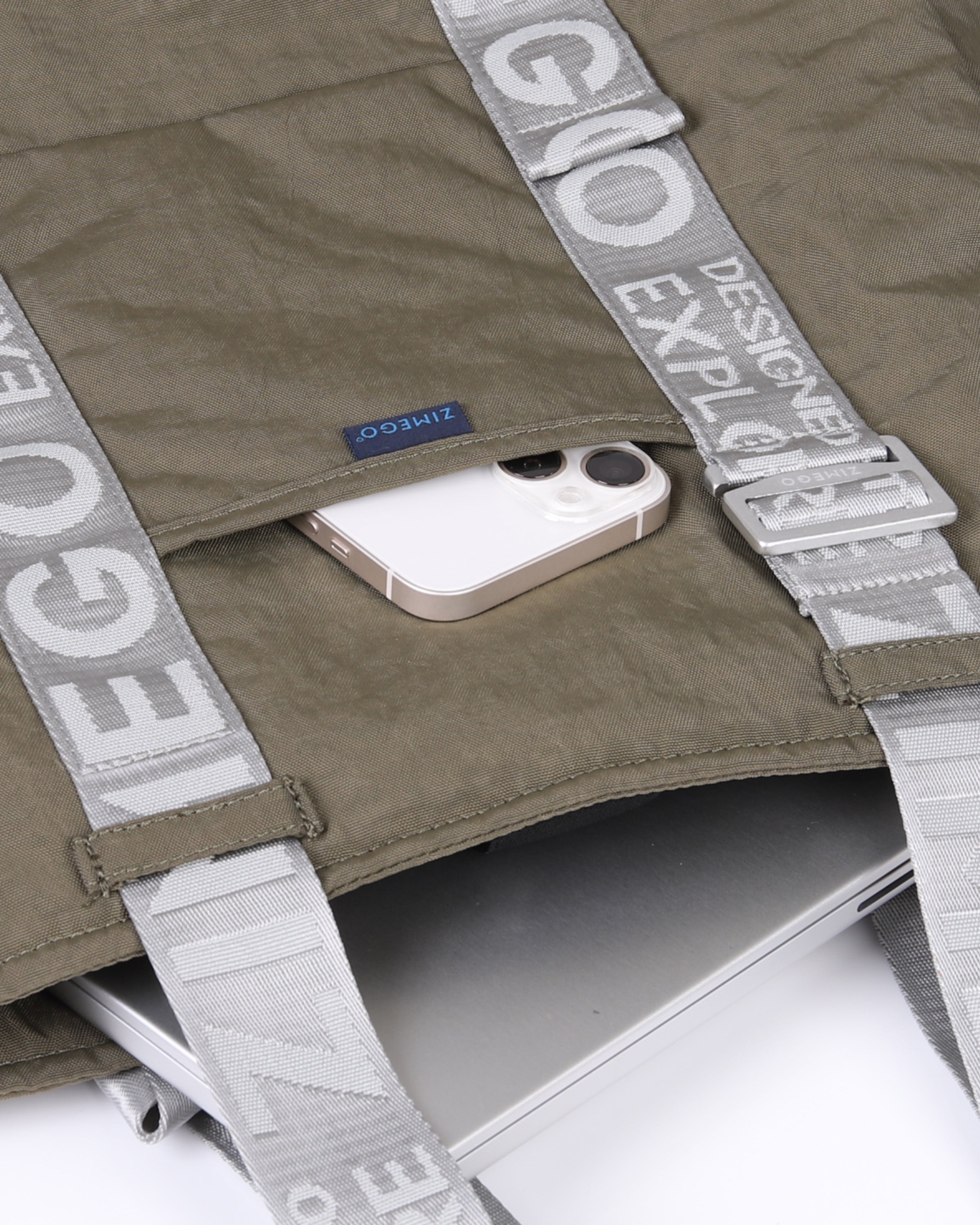 zimego adjustable the tote bag dark olive product detail view image