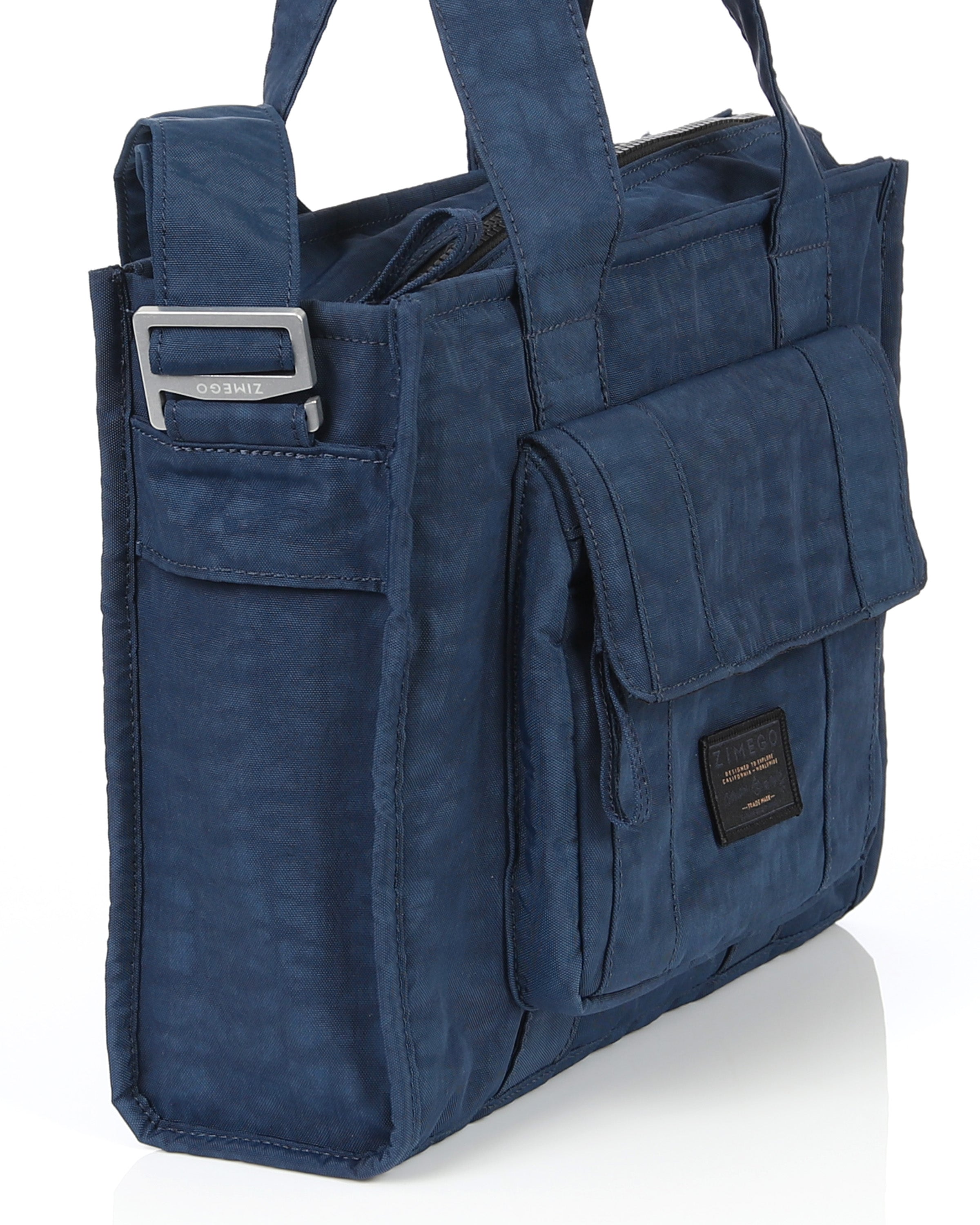 navy blue ace tote bag from the left side