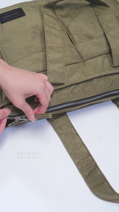 DOUBLE LAPTOP TOTE (Dark Olive)